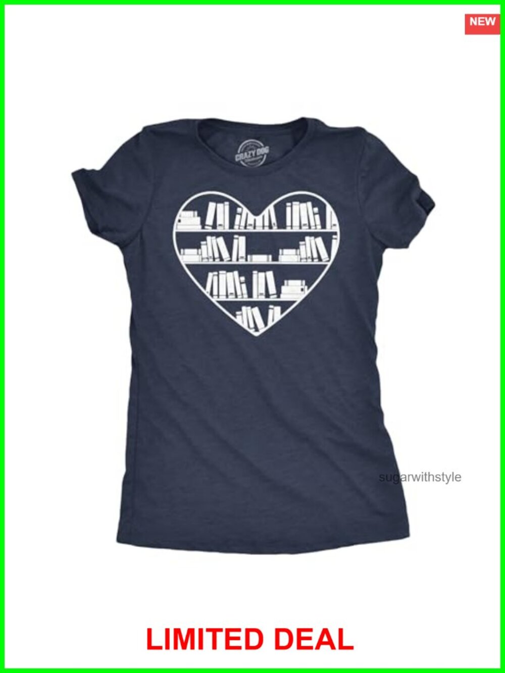 Women's Slim Fit Graphic T-Shirt Bookshelf Heart Reading Novelty Short Sleeve